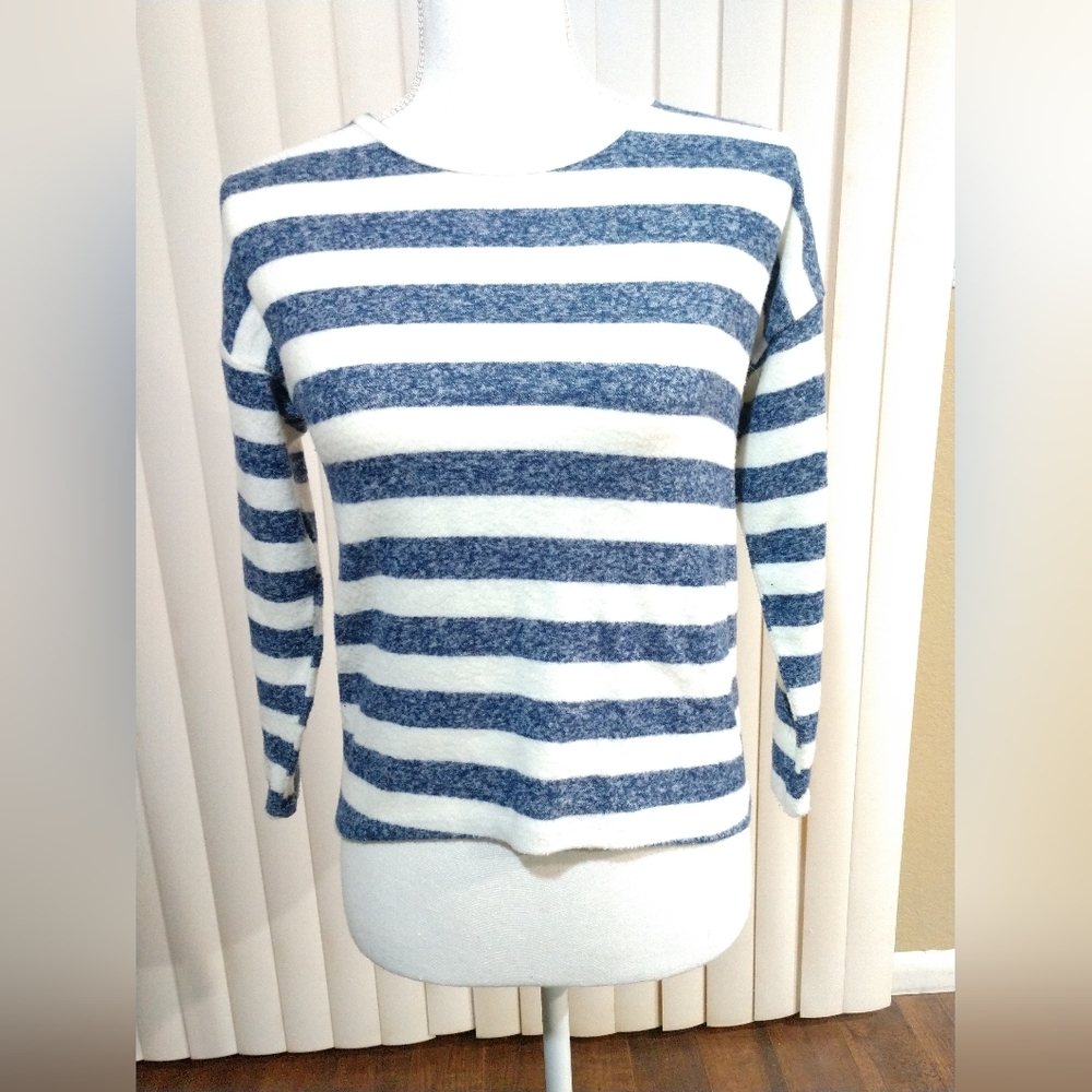 Cute CROP Sweater Blue White Stripe Nautical by Nine 1 Eight Poof Size Medium